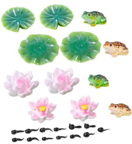 BESTonZON Set de 25 Figurines de Grenouilles en Résine Miniature Lotus et Nénuphars, Détails Réalistes, Décoration de Jardin en Mousse pour Aquarium et Étagère
