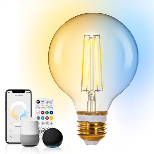 LED Universum Smart Home Filament Leuchtmittel Glühlampe E27 G80 Glas getönt 6W CCT 2700-6500K 806lm mit Fernbedienung oder App steuerbar, BT-Mesh, Ø80xH117mm