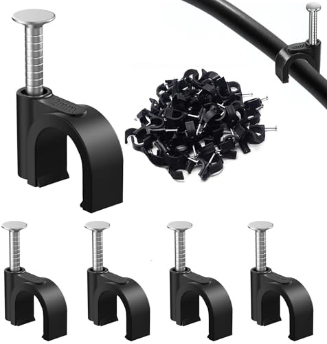 100PCS Round Cable Clips,12MM Cable Nail Clips,Wire Tidy Clips, Durable Cable Wall Clips for Organizing Ethernet, USB Cable, Phone Line and TV Line-Black