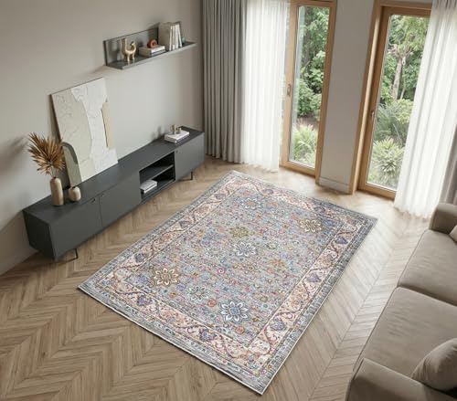 Sojourn Teppich Modern Traditionelles Vintage Design Kurzflor Teppich für Wohn- & Esszimmer Flur Mehrfarbig Teppiche (Koppie, 120 x 170 cm)