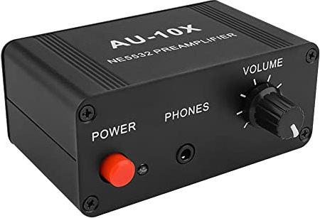 Elqater AU-10X NE5532 Audio Signal Preamplifier Headphone Pre AMP Board Gain 20Db 3.5MM Volume Control Tone DC 12V
