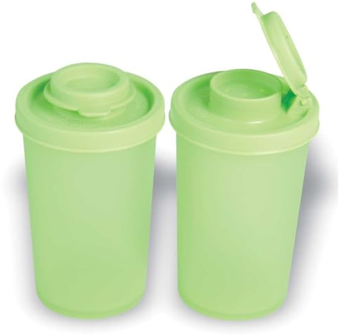Signoraware Würzling Gewürz Zwerge Salz- und Pfefferstreuer ideal für Auto, Büro, Camping & Unterwegs - Ordnung Salzstreuer Gewürze 2er Set Gewürzwichtel 140ml transparent grün