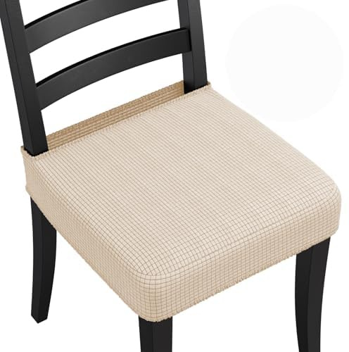 Dioxide Stuhlhussen 4er Set Jacquard Stuhlbezug Dekoration Hussen für Stühle，Sitzauflage Stuhlbezug Sitzfläche,Chair Cover Stuhlhussen Kratzfest Katze für Esszimmer Büro Bar (Cremeweiß,4 Stück)