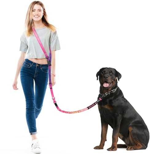 Philorn Hundeleine Große Hunde, Multifunktional Bauchgurt Hundeleine, Joggingleine Hunde zum Joggen Laufen Wandern mit Autosicherheitsgurt, Reflektierende Nähte(Pinkish Purple)
