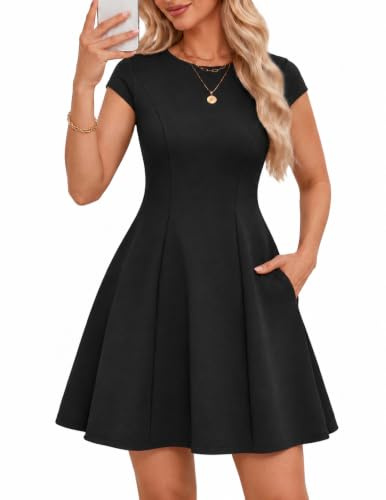 Meetjen Womens Cocktail Dresses 2026 Summer Short Elegant Graduation A Line Cap Sleeve Mini Party Dress with Pockets