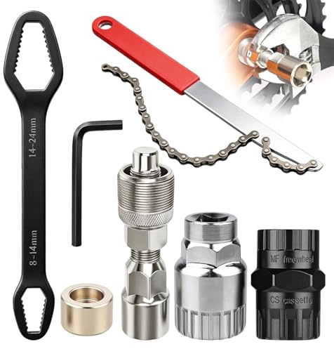 Kit Herramientas Bicicleta, Extractor 2-en-1 para Cassette Roscado/Encastre | 7 Piezas Vaso Eje Pedalier 20 Dientes, Llaves para Reparación de Bicicleta, Extractor Bielas Bicicleta y Tapa