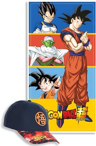 MARUKATSU Dragon Ball Pack Playa Niño Toalla 140x70 cm + Gorra Ajustable – Set Verano Infantil Piscina Playa Vacaciones Regalo Niños Anime