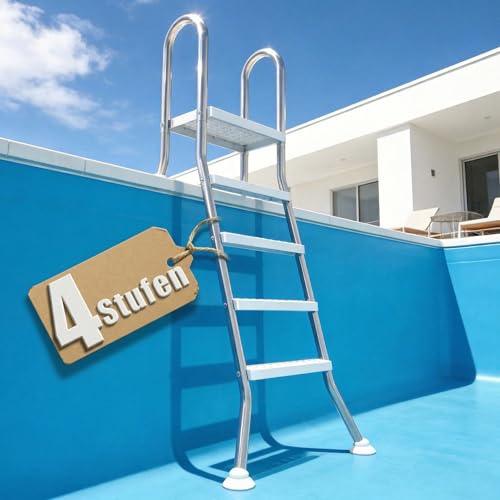 Suusolny Scala per piscina a 4 gradini, in acciaio inox 304, antiscivolo, per piscine affondate fino a 135 cm di profondità