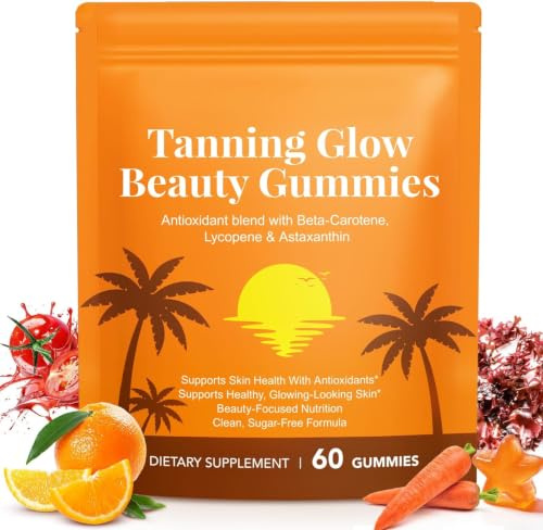 Tanning Gummies, Savanna Skin Tanning Gummies with Astaxanthin for Women and Men, Antioxidant Blend with Beta-Carotene, Lycopene & Astaxanthin, Skin Radiance & Hydration, Vegan & Sugar Free