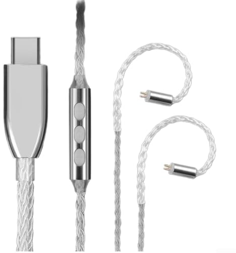 JoyousMall 1.2m Silver-Plated Headphone Cable with Mic, 0.78mm 2-Pin to USB-C, 8-Strand Upgrade Cord for SE215 SE535 IE Series(0.78 type-c)