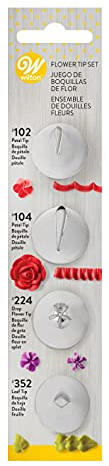 Wilton Standard Flower Piping Tip Set, 4-Count (Tips # 102, 104, 224, 352)