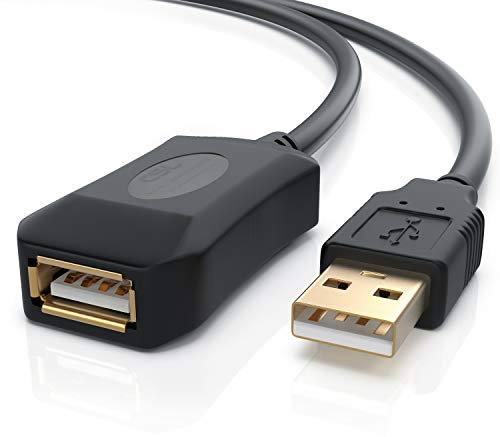 CSL - Cable repetidor alargador de 5m Metros USB 2.0 Cable Extensor Activo con amplificación de señal - Amplificador de señal repetidor- Ampliable - Contactos bañados en Oro - Color Negro