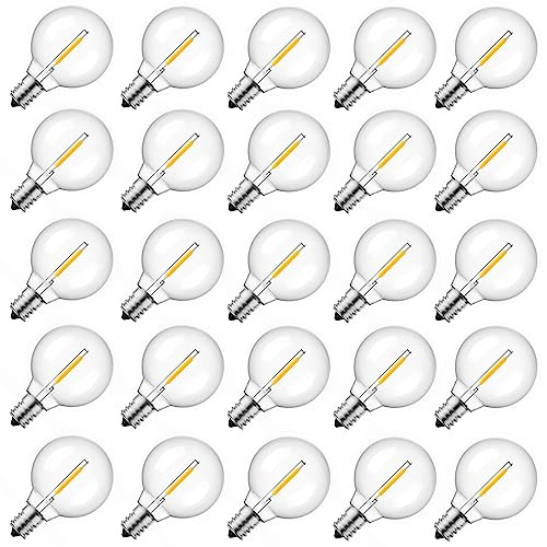 Brightown 25 Pack G40 LED Replacement Bulbs, E12 Base, 2200K Warm White, Shatterproof Waterproof Dimmable 1.5 Inch Globe Bulbs for Indoor & Outdoor Patio Backyard Home Lighting