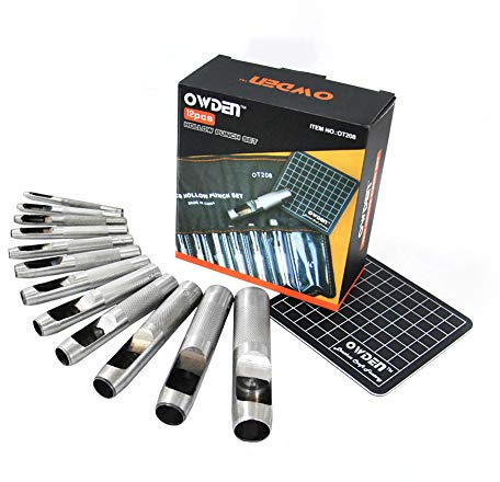 OWDEN 12Piece Leather Hole Punch Set,(1/8”-3/4”) with a Cutting Mat.