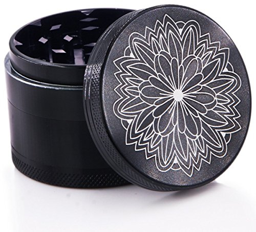 DCOU Premium Aluminium Grinder Crusher mit Magnetischer Gewürzschleifer - 4-teilig mit Blumen auf dem Deckel - Ø55mm für Gewürze und Kräuter