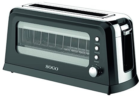 SOGO Tostador con Ventana de Cristal y Ranura Larga - Tostadora con 7 Niveles de Tostado y Control Electrónico - Función Descongelado, Recalentado y Cancelación - Tostador con Bandeja Extraíble