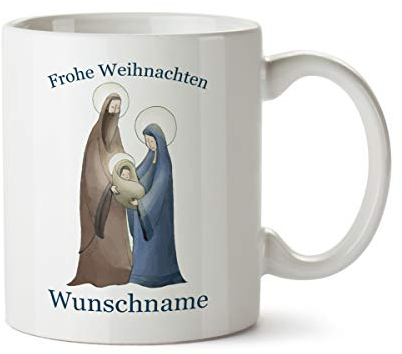 Partycards Personalisierte Tassen zu Weihnachten mit verschiedenen Motiven – Geschenkidee (Heilige Familie, 300ml)