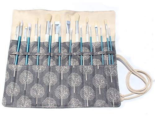 BUSOHA Roll Up Paint Brush Holder Artist Canvas Roll Pouch Bag Makeup Brushes Case Organizer Rollup Protection(15 inch,Without Brushes)
