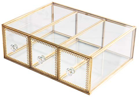 Antiker Schmuckkasten, Schmuckkasten, Klarglas, 3 Schubladen, Paletten-Organizer, Kosmetik-Aufbewahrung, Make-up-Behälter, 3 Würfelhalter/Beauty-Kommode, Schminkschrank, dekorative Andenken-Box