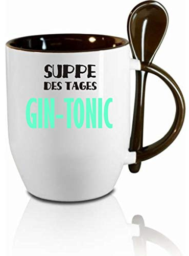 Tasse m. Löffel Suppe des Tages - GIN TONIC Löffeltasse, Kaffeetasse m. Motiv,Bürotasse, bedruckte Tasse mit Sprüchen oder Bildern -
