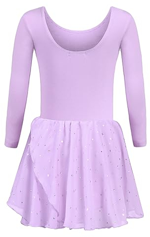 trudge Mädchen Ballettkleidung Ballettkleid Kinder Langarm Baumwolle Balletttrikot Ballettanzug Tanzkleid Tanzbody mit Rock Tütü, A Lila, 130