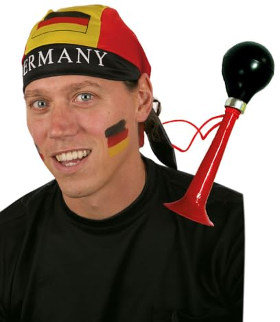 Karneval-Klamotten Tröte Fan Fußball-Tröte mit Band zum Umhängen mit Kopftuch Bandana EM WM Herren Fußball Deutschland
