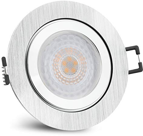 SSC-LUXon RW-2 Bad Einbauspot rund Alu dimmbar IP44 4W neutralweiß | Dimmbarer Bad-Deckenspot rund gebürstet ohne Dimmer - Helligkeit in 4 Stufen am Schalter, neutralweiß, IP44, nur 35mm tief