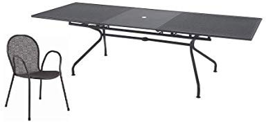 EMU Gartentisch ausziehbar Athena 160+50x90 Art. 3428 8 Sessel Ronda Art. 116 grau antik