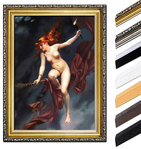 Bild mit Rahmen - Luis Ricardo Falero Der Hexensabbat 60x80 cm - Gerahmtes Leinwandbild Alte Meister - Antiker Rahmen Gold Barock, Klassisch