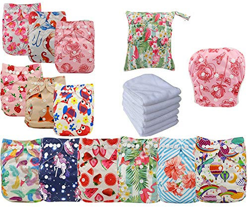 Waschbar Windel Babywindeln Stoffwindeln Schließungt wiederverwendbar, inkl. 4 Einlagen, 4 Stück (12Pcs02)