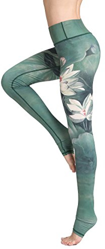 FLYILY Schöne Printed Sport Leggings Damen Sporthose Fitnesshose Yoga Leggings Sporthosen für Damen(Green,XXL)