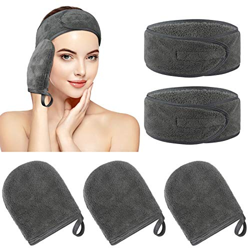 KinHwa Make-Up Entferner Handschuh Super Sanft Mikrofaser Abschminkhandschuh Wiederverwendbar Gesichtsreinigung und Kosmetik Stirnband Dunkelgrau