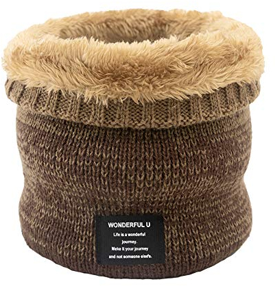 MoreChioce Unisex Strickschal, Winter Warm Schlauchschal Loop Schal Gestrickter Nackenwärmer Windstopper-Schal mit Fleece innen Hals Warmer zum Skifahren Motorrad Radfahren Wandern,Hellbraun