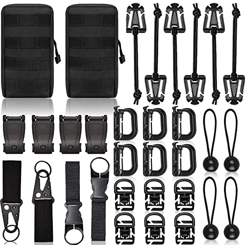 SPORBA Molle Rucksackzubehör-Set mit 28 Aufsätzen, D-Ring Grimloc Verriegelung Gear Clip für 2,5 cm Gurtband, taktischer Rucksack, Web-Dominator, elastische Saiten, Gurt (28 Stück)
