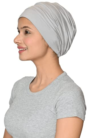 SAKUCHI Damen Chemo Bamboo Slouchy Snood Beanie Turban Kopfbedeckung Mütze für Krebspatienten Haarausfall (Ash)