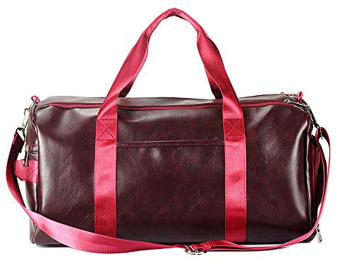 Vmokki Sporttasche mit Schuhfach Nassfach Reisetasche aus PU Leder Groß Wasserdicht Fitnesstasche Weekender Herren Damen für Sport Fitness Reise Gym (Weinrot)