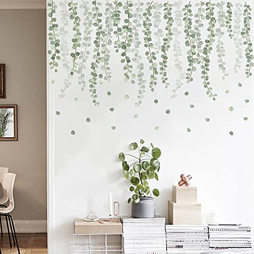 Runtoo Wandtattoo Hängende Reben Wandsticker Ranke Pflanzen Eukalyptus Blätter Wandaufkleber Wohnzimmer Kinderzimmer Schlafzimmer Wanddeko