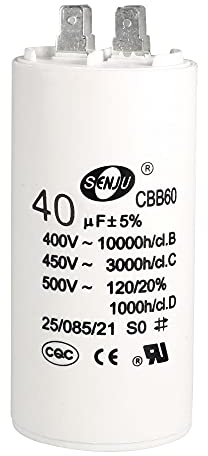 sourcing map CBB60 Run Capacitor 40uF 450V AC Double Insert 50/60Hz Cylinder 94x45mm White for Air Compressor Water Pump Motor