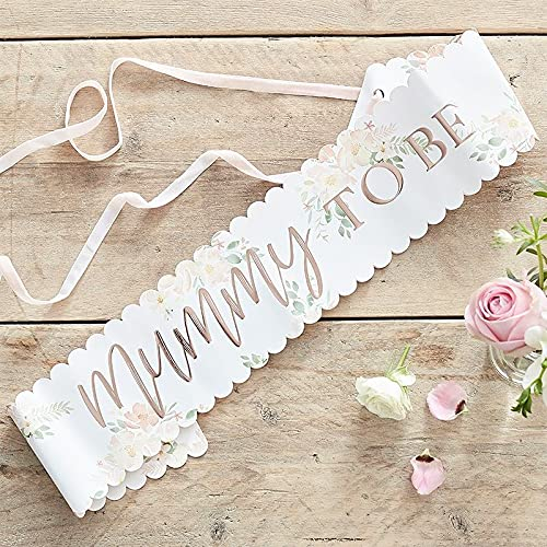 Miss Lovely Schärpe Bauchband Mummy to BE weiß & rosé-Gold mit Blumen-Muster Zubehör Baby-Party Baby-Shower-Party Deko-Accessoire-s Schwangerschaft & Geburt - Dekoration Gender-Party Boy or Girl