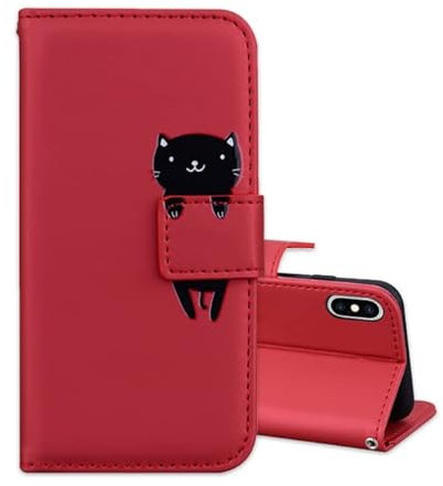 ONETHEFUL Custodia Portafoglio iPhone X/XS iPhone 10 Cover protettiva Libro Case Flip Covers per iPhone X/XS Phone Custodie in Finta Pelle con Stand Rosso