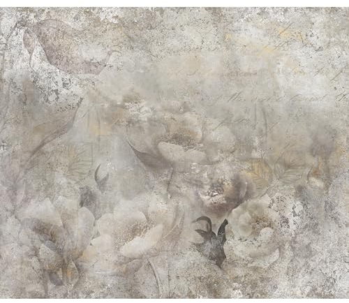 decomonkey Fototapete Blumen 350x256 cm Tapete Fototapeten Vlies Tapeten Vliestapete Wandtapete moderne Wand Wandbild Schlafzimmer Wohnzimmer Pflanzen Natur Vinatge Blumenmotiv Retro Grau Beige