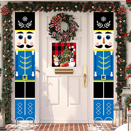 YAAVAAW Nutcracker Door Banner Christmas Porch Sign Decor Outdoor Figures,Life Size Soldier Model Banners,Outdoor Wall,Front Xmas Decor, Blue