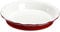 LOVECASA Fuente de Horno Redonda de Cerámica Molde Tarta Pan para Pasteles, Tartas, Cazuelas, Color Rojo Gris