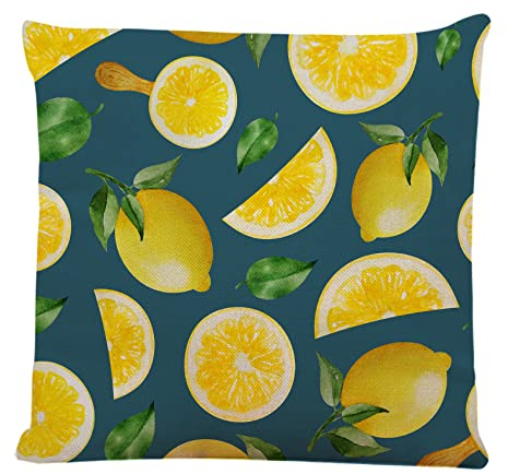 Ofocam Decorative Square Throw Pillow Covers Lemons Mint Leafs Dark Blue Couch Sofa Bed Pillow Covers Cushion Cases 18x18 inch