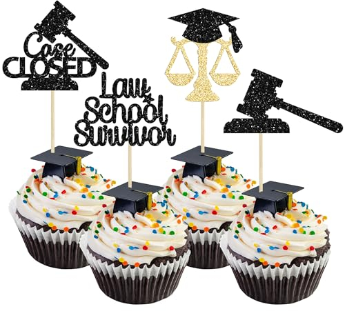 Gyufise 24 Stück 2025 Anwälte Abschlussfeier Cupcake Topper Gold Schwarz Glitzer Klasse 2025 Anwälte Grad Kuchen Topper Cap Diplom Cupcake Picks 2025 Abschlussfeier Thema Party Kuchen Dekorationen