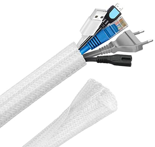 Hocerlu Cable Tidy Sleeve, Flexible 6m Braided Cable Management, Diameter 12-20mm, Wire Tidy Organizer for TV/PC/Home and Office Cord, Pet Cable Protector Animal Chewing-Proof - White