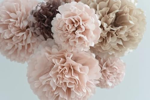 Pompons aus Seidenpapier in Roségold und Rouge, Party-Set – Hochzeits-Party-Dekorationen