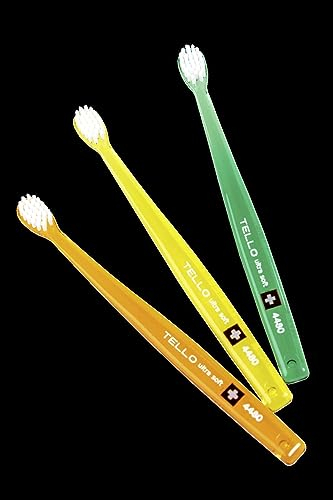 3x Tello Brush Ultra Soft 4480 Kid -Handzahnbürste für Kinder mit super weichen abgerundeten NOLLEX® Borsten -Zufällige Farbe
