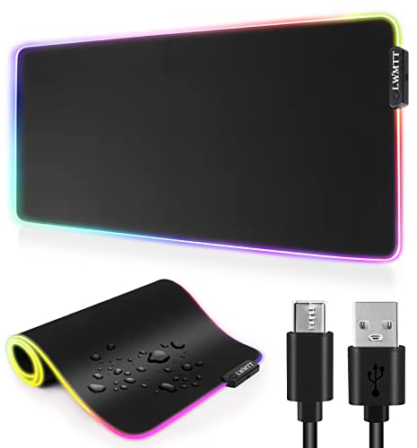 LWMTT Alfombrilla de Ratón para Juegos RGB XXL, 800x300mm Tapete de Juego Extra Grande, Alfombrilla Raton LED Gaming, con 14 Modos de Iluminación, 7 Colores LED, Antideslizante,para Jugadores de PC