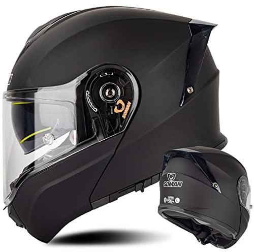 Motorradhelm Klapphelm Integralhelm mit Doppelvisier Sonnenblende DOT/ECE 22.05 Zugelassen Motorrad Sturzhelm für Damen Herren Erwachsene, Schwarz-4XL(67~68cm)
